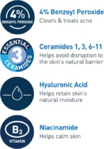 CeraVe Acne Foaming Cream Cleanser, 4% Benzoyl Peroxide Face Wash With Hyaluronic Acid - Image 3