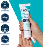 CeraVe Acne Foaming Cream Cleanser, 4% Benzoyl Peroxide Face Wash With Hyaluronic Acid - Image 5